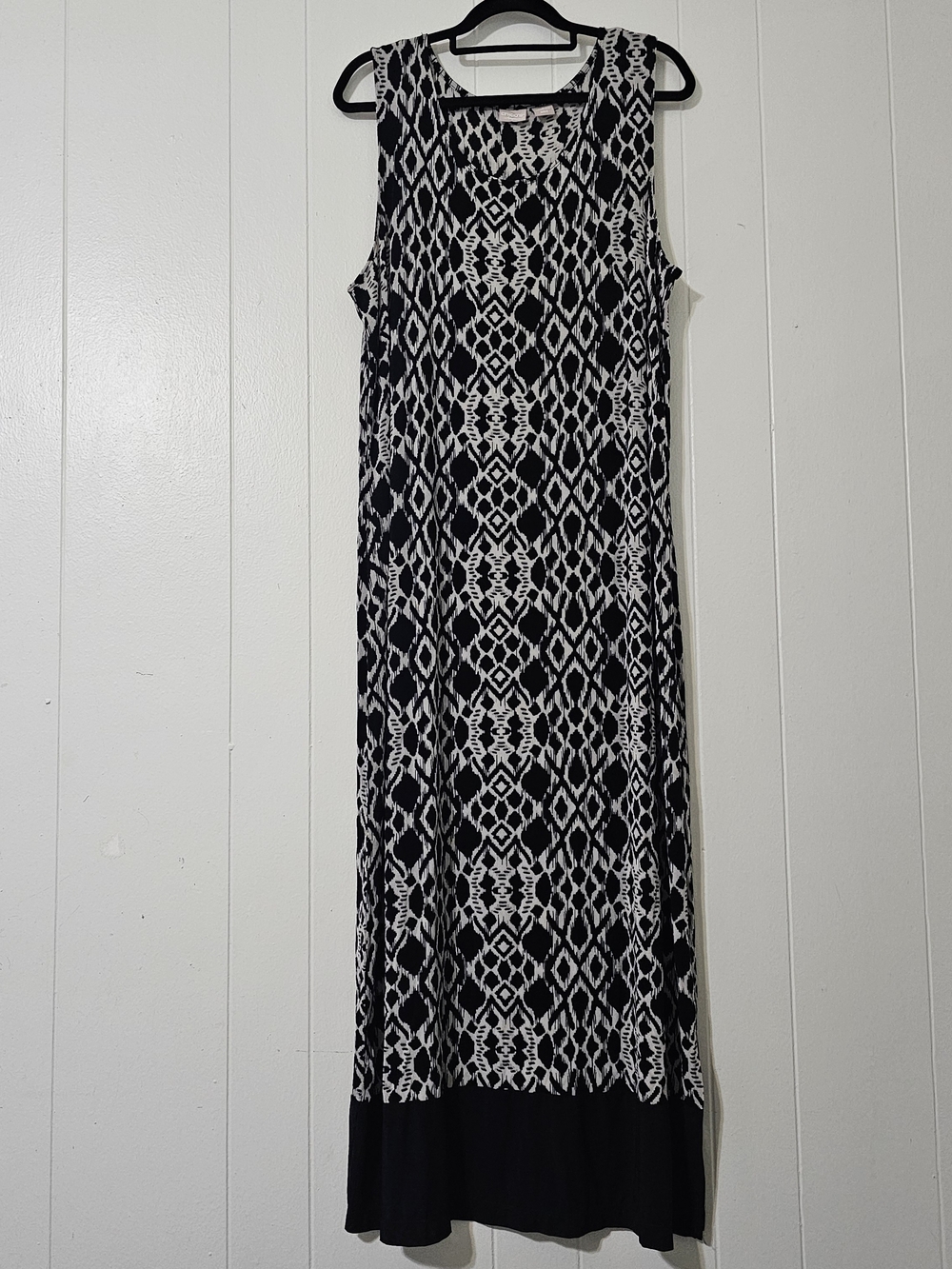Chico's Travelers Maxi Dress Black Size 3 White Sleeveless Stretch XL 16/18